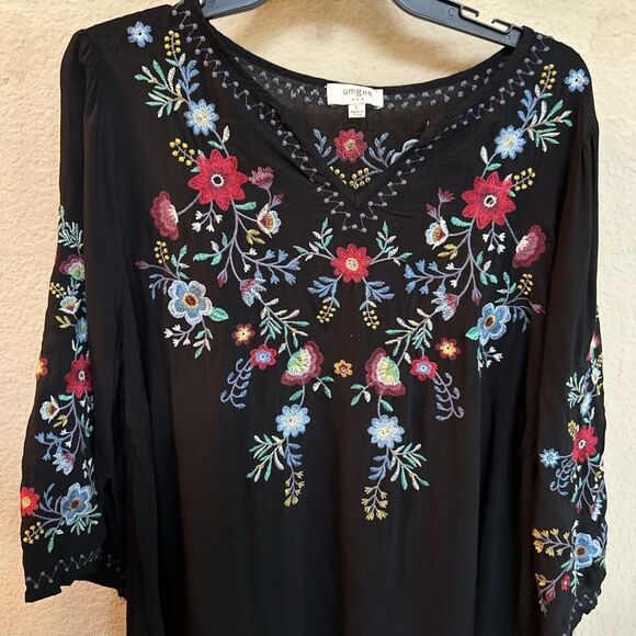 Umgee Tunic Blouse Floral Embroidered Round High Collar 3/4 Sleeves Large - Picture 4 of 6